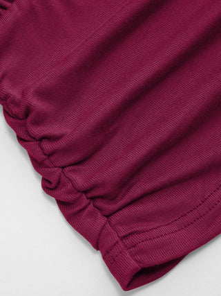 Boat Neck Batwing Sleeve Backless Drawstring Metal Detail Oversized Crop Tee