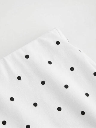 Cotton-blend High Neck Polka Dot Asymmetrical Hem Top & Mid Rise Capri Pants Set