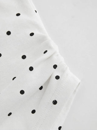 Cotton-blend High Neck Polka Dot Asymmetrical Hem Top & Mid Rise Capri Pants Set