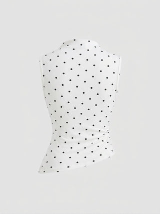 Cotton-blend High Neck Polka Dot Asymmetrical Hem Top & Mid Rise Capri Pants Set