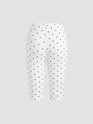 Cotton-blend High Neck Polka Dot Asymmetrical Hem Top & Mid Rise Capri Pants Set