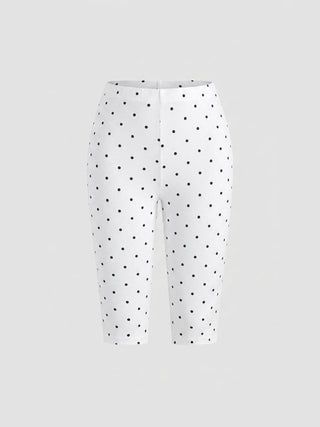 Cotton-blend High Neck Polka Dot Asymmetrical Hem Top & Mid Rise Capri Pants Set