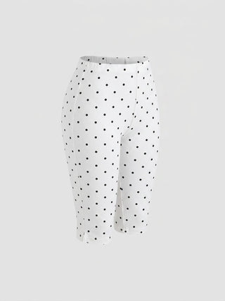 Cotton-blend High Neck Polka Dot Asymmetrical Hem Top & Mid Rise Capri Pants Set