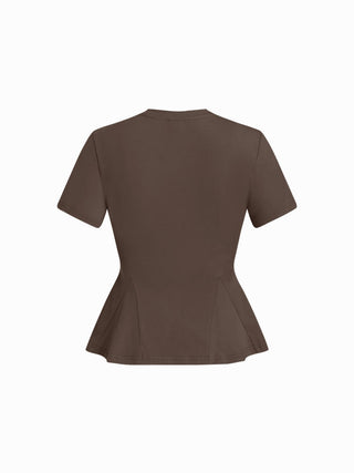 Cotton-blend Short Sleeve Ruffled Hem Tee