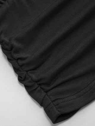 Boat Neck Batwing Sleeve Backless Drawstring Metal Detail Oversized Crop Tee