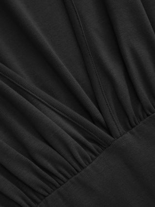 Boat Neck Batwing Sleeve Backless Drawstring Metal Detail Oversized Crop Tee