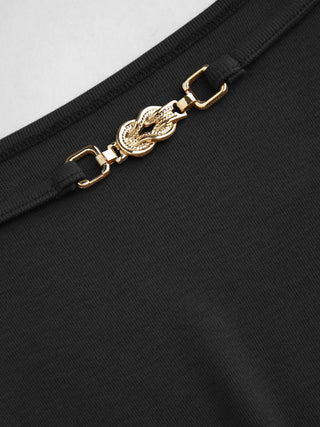 Boat Neck Batwing Sleeve Backless Drawstring Metal Detail Oversized Crop Tee