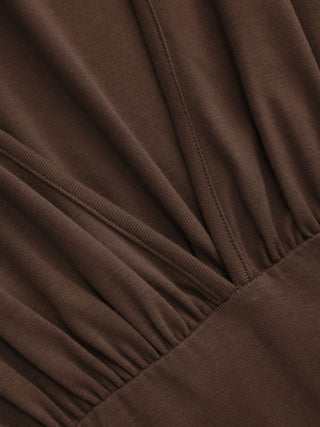 Boat Neck Batwing Sleeve Backless Drawstring Metal Detail Oversized Crop Tee