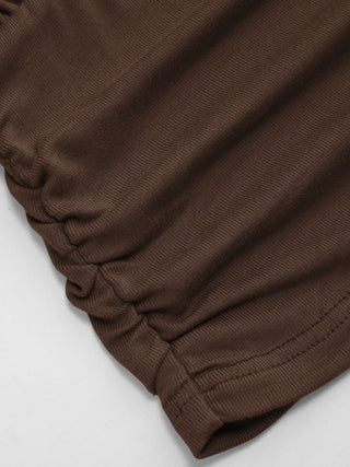Boat Neck Batwing Sleeve Backless Drawstring Metal Detail Oversized Crop Tee