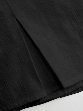 Cotton-blend Textured Boat Neck Puff Sleeve Button Through Peplum Blouse