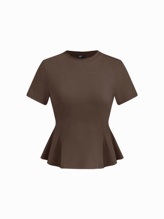 Cotton-blend Short Sleeve Ruffled Hem Tee