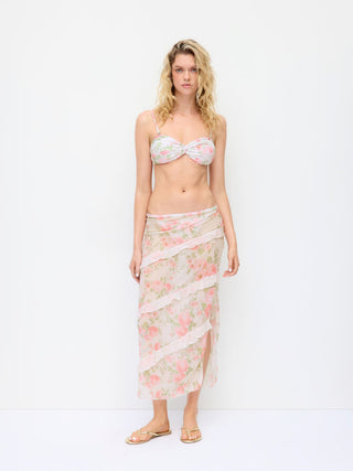 Sweetheart Floral Metal Detail 3 Piece Bikini Set With Ruffle Maxi Skirt