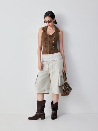 Cotton Metal Detail Corset Tank Top Blouse