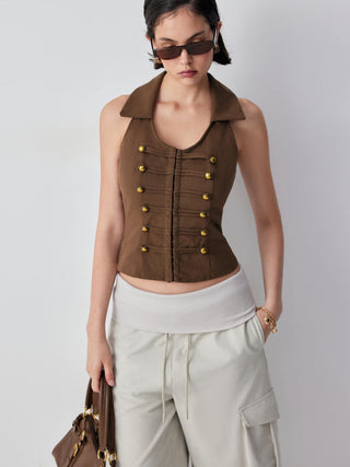 Cotton Metal Detail Corset Tank Top Blouse