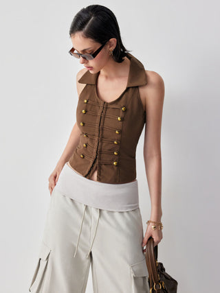 Cotton Metal Detail Corset Tank Top Blouse