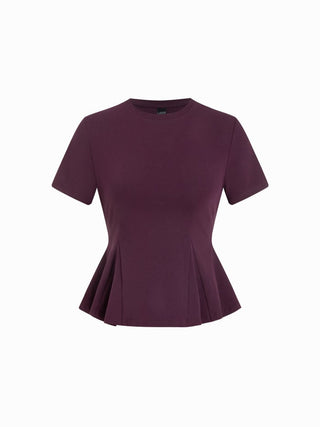 Cotton-blend Short Sleeve Ruffled Hem Tee