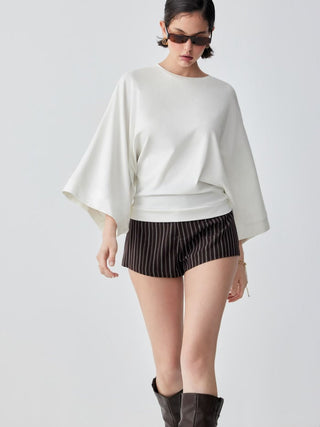 Cotton-blend Batwing Sleeve Oversized Top