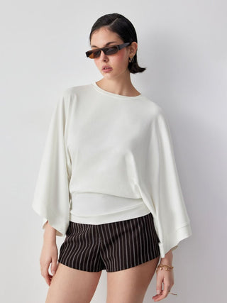 Cotton-blend Batwing Sleeve Oversized Top