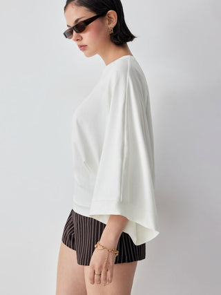 Cotton-blend Batwing Sleeve Oversized Top