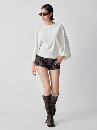 Cotton-blend Batwing Sleeve Oversized Top