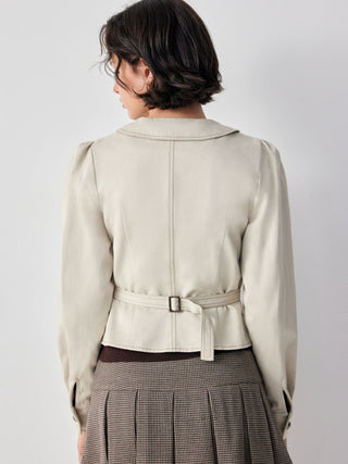 Peter Pan Collar Puff Sleeve Stitch Metal Detail Cotton-blend Jacket