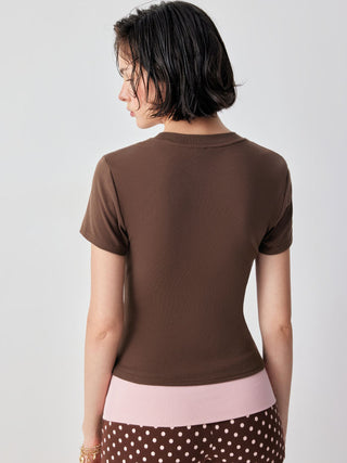 Cotton-blend Ruffle Bowknot Short Sleeve Tee