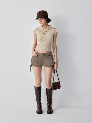Jacquard Low Rise Houndstooth Lace Trim Bowknot Bloomer Micro Shorts