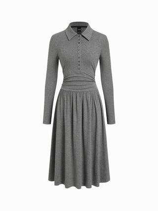 High Stretch Polo Neck Ruched Midi Dress