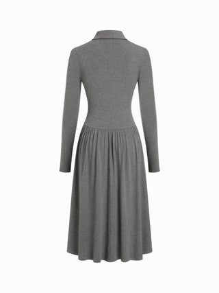 High Stretch Polo Neck Ruched Midi Dress