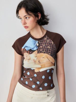 Cotton-blend Bunny Graphic Raglan Sleeve Tee