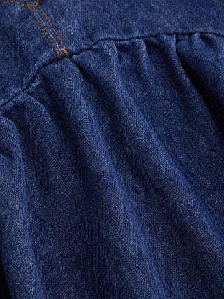 Denim V-neck Tie Back A-line Oversized Mini Dress