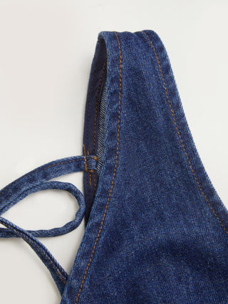 Denim V-neck Tie Back A-line Oversized Mini Dress