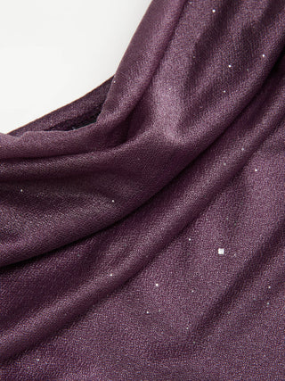Cowl Neck Solid Glitter Ruffle Hem Maxi Dress