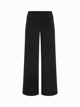 High Stretch Cotton-blend Fold Over Low Rise Straight Leg Trousers