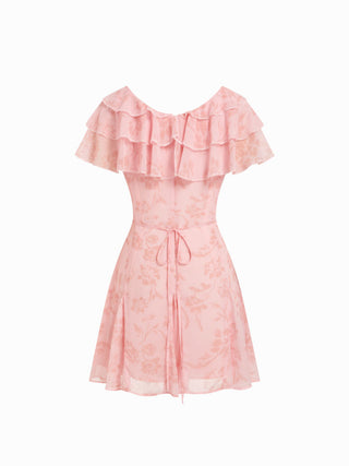 Chiffon V-Neck Dolman Sleeve Floral ALINE Short Dress