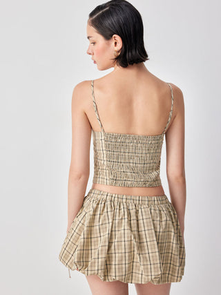 Cotton-blend Plaid Sweetheart Cami Top & Low Rise Bubble Mini Skirt Set