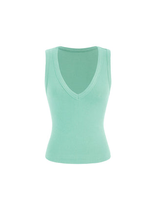 Cotton-blend Ribbed V-neck High Stretch Tank Top