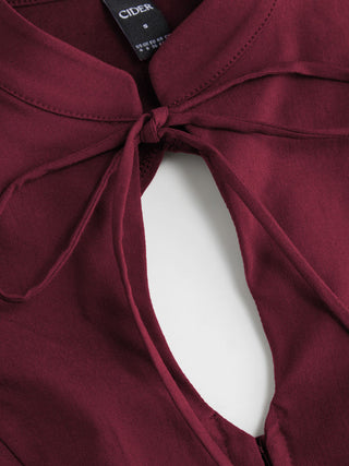 Stand Collar Short Sleeve Tie Front Cut Out Backless Slim Blouse