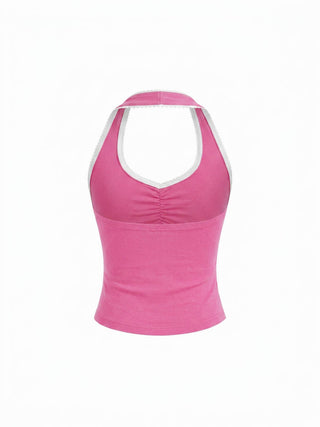 Cotton-blend Halter Neck Ruched Front Cami Top