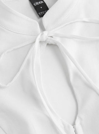 Stand Collar Short Sleeve Tie Front Cut Out Backless Slim Blouse