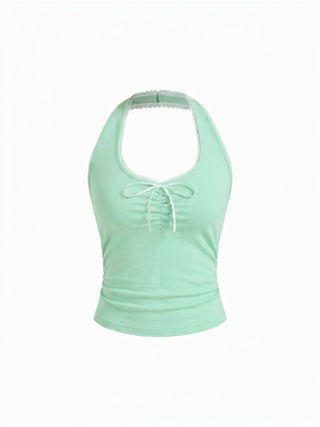 Cotton-blend Halter Neck Ruched Front Cami Top