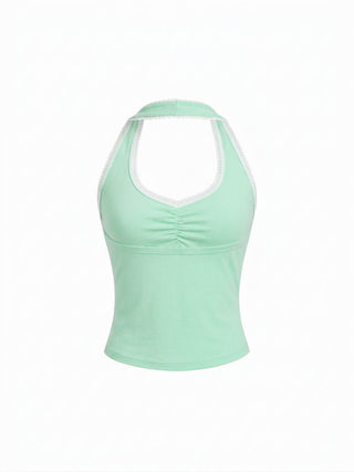 Cotton-blend Halter Neck Ruched Front Cami Top