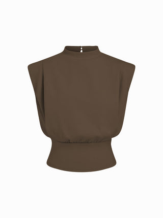 Cotton-blend High Neck Padded Shoulder Corset Tank Top