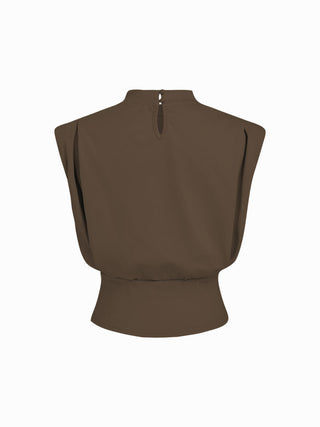 Cotton-blend High Neck Padded Shoulder Corset Tank Top