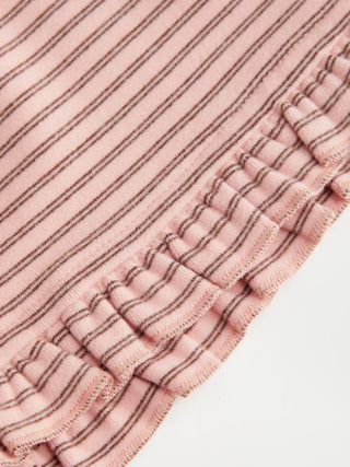 Stripe Long Sleeve U-neckline Ruffle Top & Mid Rise Wide Leg Trousers Loungewear Set