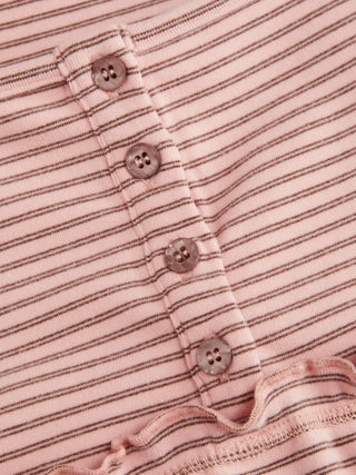 Stripe Long Sleeve U-neckline Ruffle Top & Mid Rise Wide Leg Trousers Loungewear Set