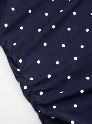 Cotton-blend Boat Neck Polka Dot Bowknot Midi Dress