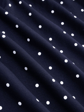 Cotton-blend Boat Neck Polka Dot Bowknot Midi Dress