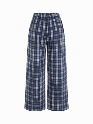 Cotton-blend Graphic Tee & Mid Rise Plaid Wide Leg Trousers Loungewear Set