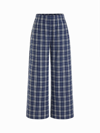 Cotton-blend Graphic Tee & Mid Rise Plaid Wide Leg Trousers Loungewear Set